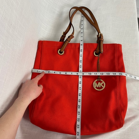 Michael Kors Charm Logo Orange/Brown Canvas Tote - Picture 9 of 9